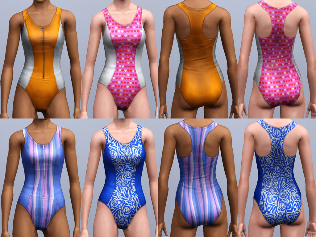 The Sims 3. Одежда для подростков девушек: купальники, нижнее белье. MTS2_bunnylita_1098904_colorblockswim_coloroptions