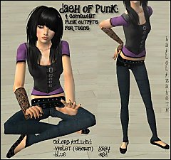 Mod The Sims - Dash of Punk - 4 mesh-free teen female outfits.