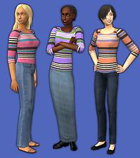 Mod The Sims - 7 Multicolored Striped Shirts for Women
